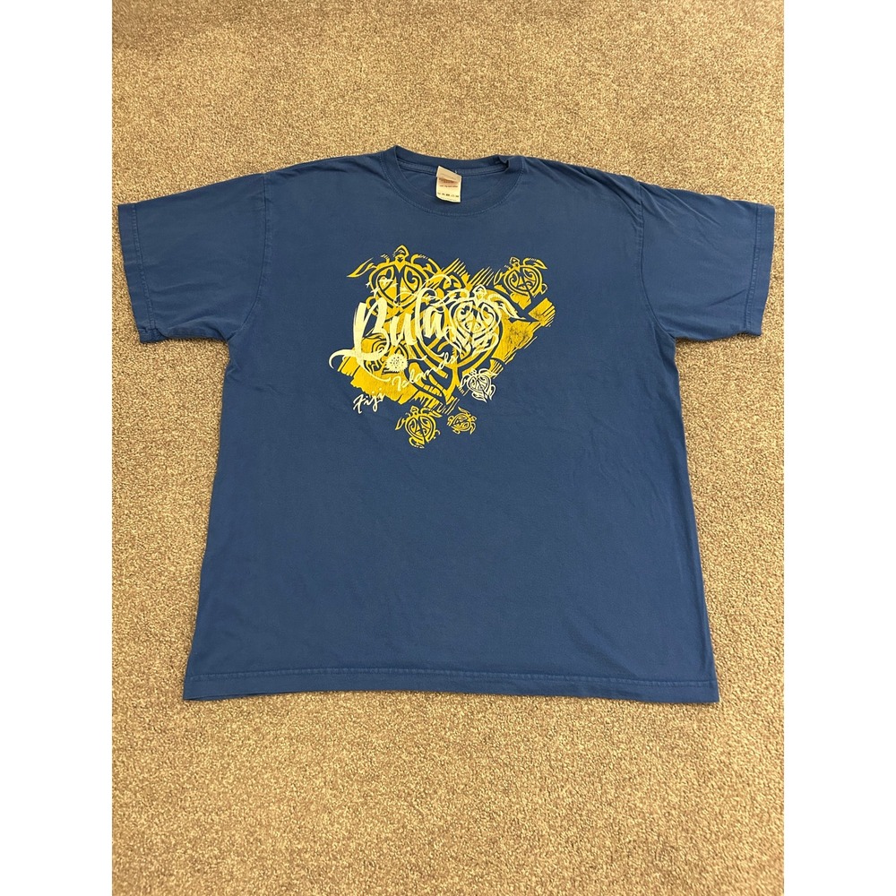 Hanes Bula Fiji Islands T Shirt Mens Large Blue Yellow Turtle Graphic Tee EX